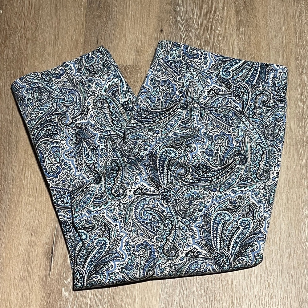 Talbots Petites Blue‎ Paisley Print Modern Capri Cropped Pants Size 14P EUC